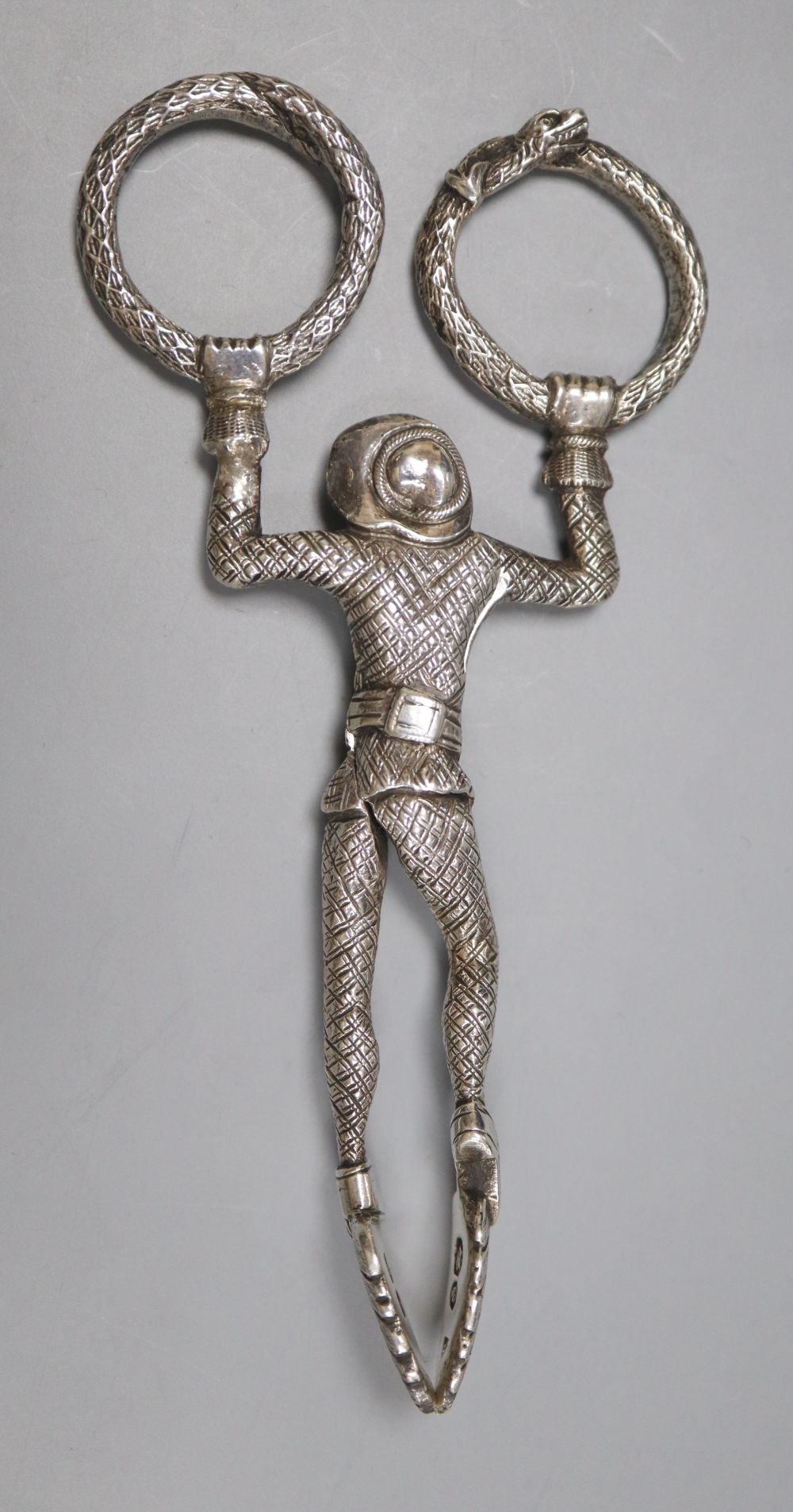 A pair of George IV silver harlequin sugar nips, Rawlings & Summers?, London, 1829, 11.3cm.